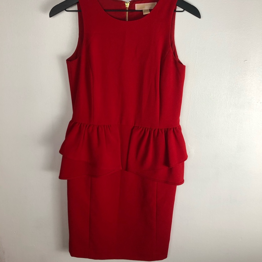 Michael Kors red Peplum Dress 2 - Picture 2 of 4